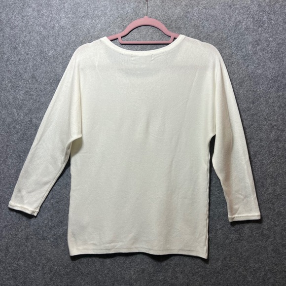 By Design White Embellished Round Neck Sweater Knit Top Women's Size S Pull Over - Picture 5 of 5